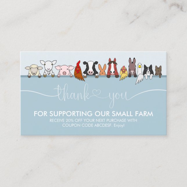 Blue Signature Farm Animal Veterinary Thank You Business Card (Front)