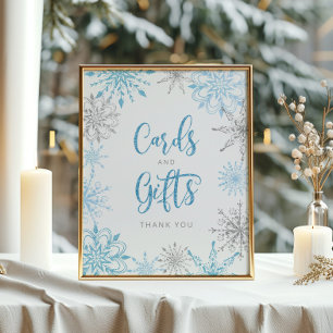 Blue silber cnowflakes Cards and gifts Poster