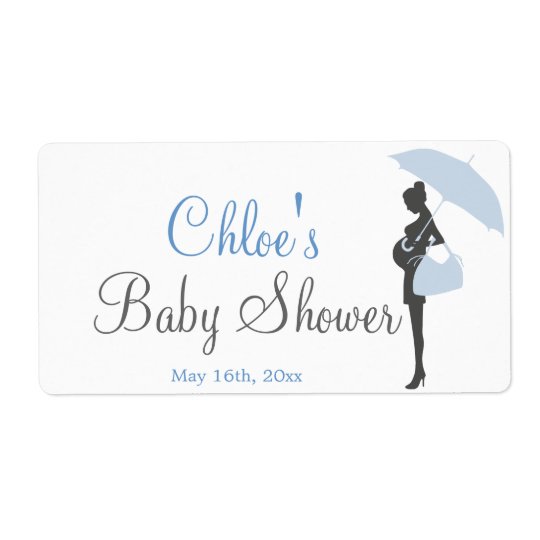 Blue Silhouette Baby Shower Water Bottle Labels