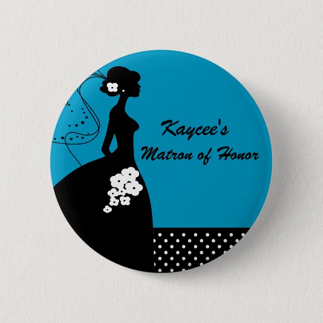 Blue Silhouette Bride Matron of Honour Button (Front)