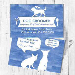 Blue Silhouette Dog Grooming Appointment Reminder Business Card