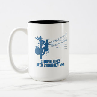 Blue Silhouette Lineman Pride Two-Tone Coffee Mug