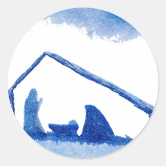Blue Silhouette Nativity Scene Classic Round Sticker