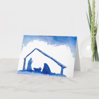 Blue Silhouette Nativity Scene Holiday Card