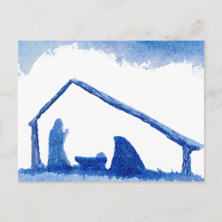 Blue Silhouette Nativity Scene Postcard