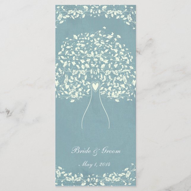 Blue Silk Heart Tree Wedding Extra Program (Front)