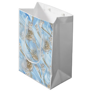 Blue Silk & Ivory Champaign Pearls Medium Gift Bag