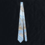 Blue Silk & Ivory Champaign Pearls Tie<br><div class="desc">Blue silk & Champaign Pearls decorated with Mexican Tuberoses repeat design.  They are waxy white flower s that have a sultry and seductive rich fragrance. for wedding stationary theme</div>