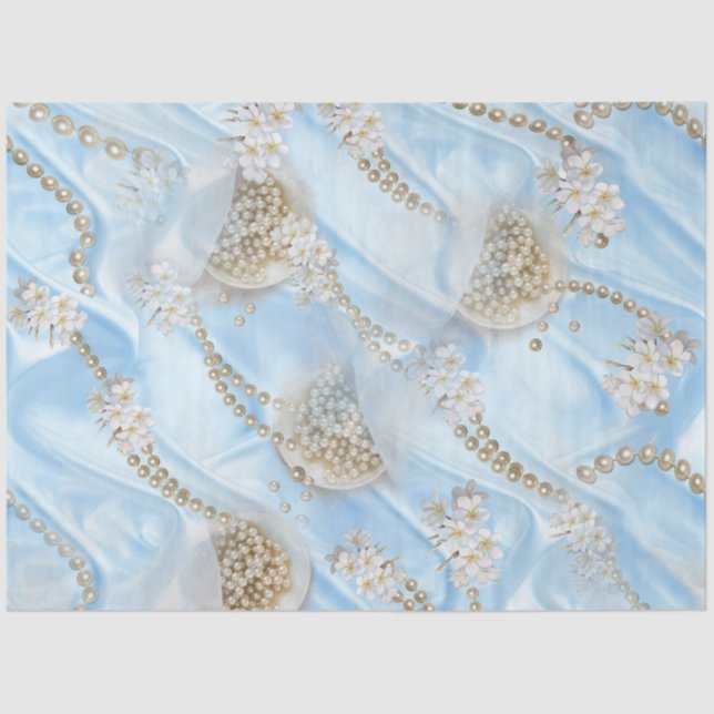 Blue Silk & Ivory Champaign Pearls Tissue Paper (Front)