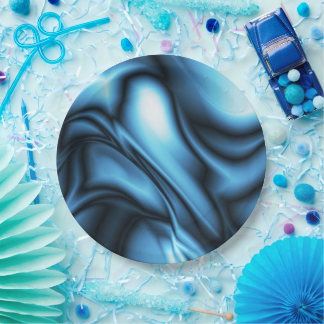 Blue Silk wave Paper Plate (Party)