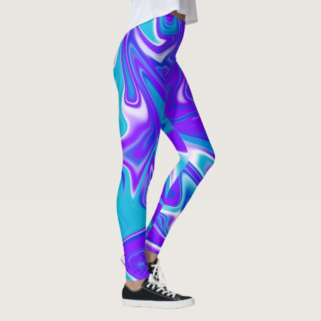 Blue Silky Marbleized Sky Abstract Pattern, Leggings (Right)