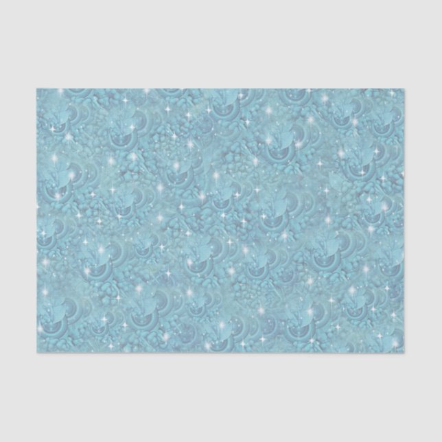 Blue silky repeat pattern & white sparkles tissue paper (Front)