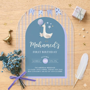 Blue Silly Goose Acrylic 1st Birthday Personalised Invitations
