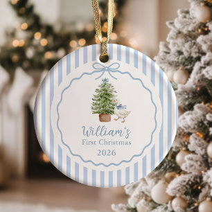Blue Silly Goose Baby First Christmas Ceramic Ornament