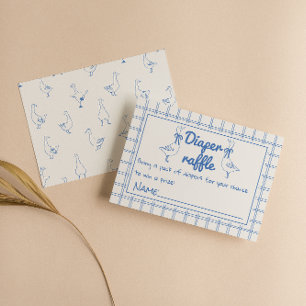 Blue Silly Goose Boy Gingham Classic Diaper Raffle Enclosure Card