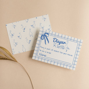 Blue Silly Goose Boy Gingham Ribbon Diaper Raffle Enclosure Card