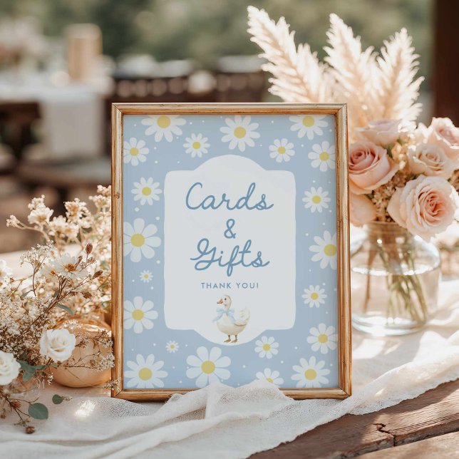 Blue Silly Goose Cards & Gifts Sign (Blue Silly Goose and Daisy Boy Baby Shower Cards and gifts poster)