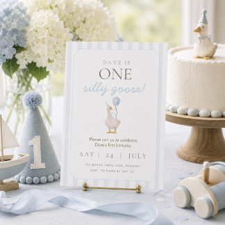 Blue Silly Goose First Birthday Invitation