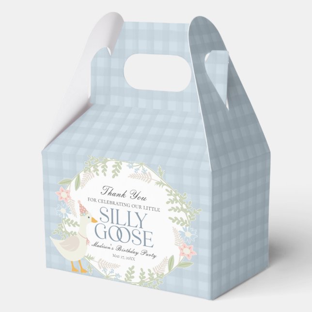 Blue Silly Goose Floral Gingham Birthday Favour Box (Front)