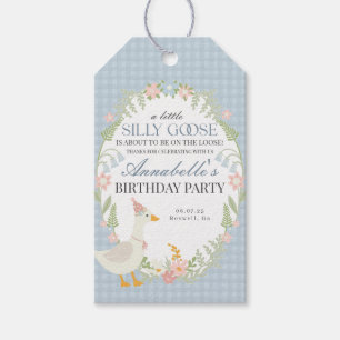 Blue Silly Goose Floral Gingham Birthday Favour Gift Tags