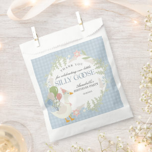 Blue Silly Goose Floral Gingham Birthday Favours Favour Bag