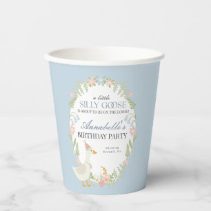 Blue Silly Goose Floral Gingham Birthday Party Paper Cups
