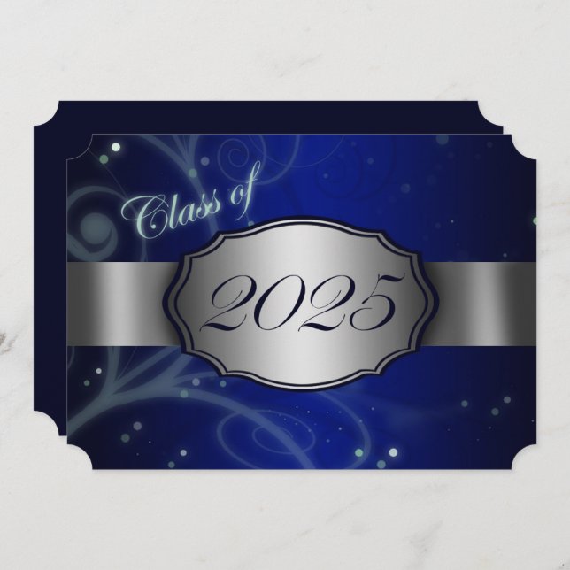 Blue & Silver 2025 Graduation Party Invitation (Front/Back)