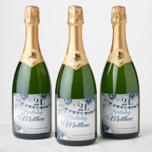 Blue Silver 21st Birthday Sparkling Wine Label