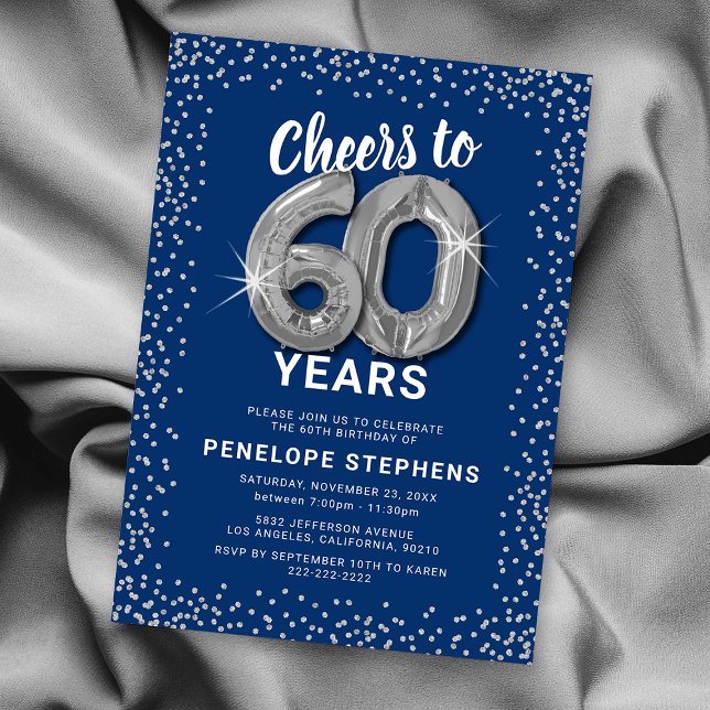Blue Silver 60th Birthday Party Invitation (Creator Uploaded)