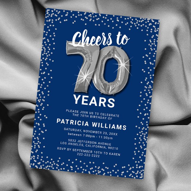 Blue Silver 70th Birthday Invitation (Creator Uploaded)