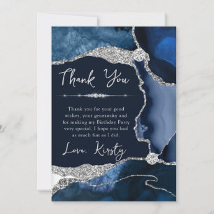 Blue Silver Agate Geode Birthday Thank You Card