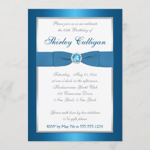 Blue, Silver, and White 65th Birthday Invitation