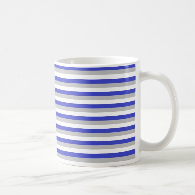 Blue, Silver and White Stripes Coffee Mug (Right)
