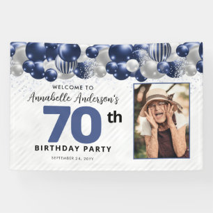 Blue Silver Balloon Photo 70th Birthday Welcome Banner