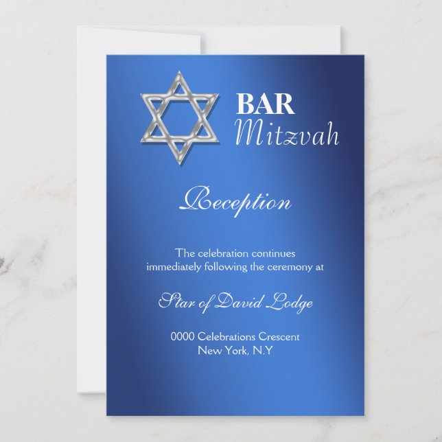 Blue silver bar mitzvah celebrations RECEPTION Invitation (Front)