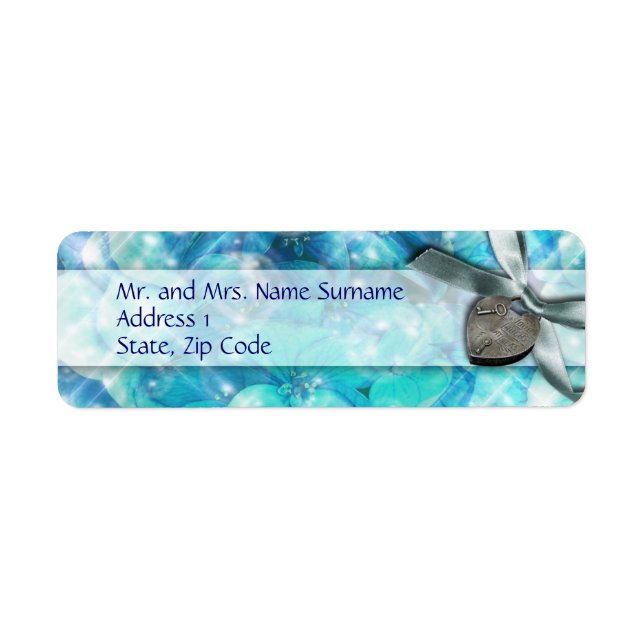 Blue silver beach heart party return address label (Front)