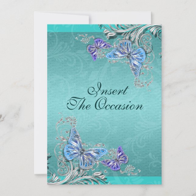 Blue silver birthday engagement wedding invitation (Front)