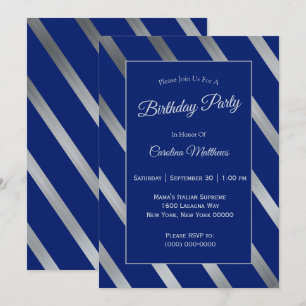 Blue Silver Birthday Invitation