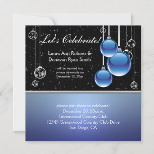 Blue Silver Black Christmas Post Wedding Invitation