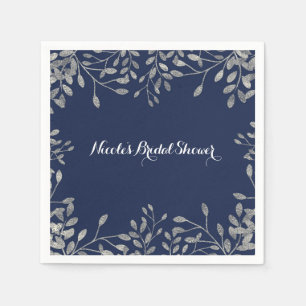 Blue & Silver Botanical Modern Elegant Wedding Napkin