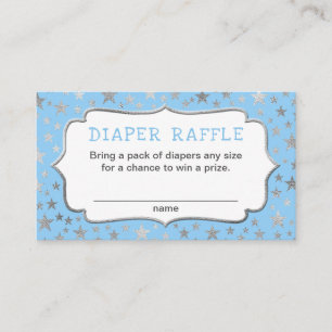 Blue Silver Boy Twinkle Star diaper raffle tickets Enclosure Card