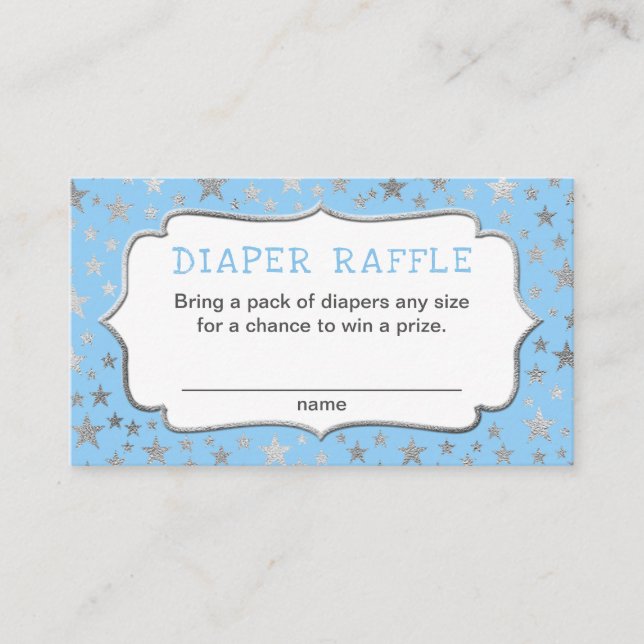 Blue Silver Boy Twinkle Star diaper raffle tickets Enclosure Card (Front)