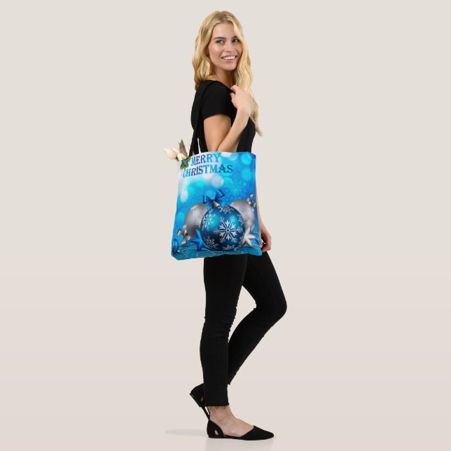 Blue & Silver Christmas Balls, Candy Cane, Stars Tote Bag (On Model)