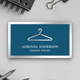 Blue Silver Clothes Hanger Fashion Stylist Business Card
