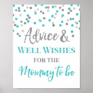 Blue Silver Confetti Advice for Mum to be Sign
