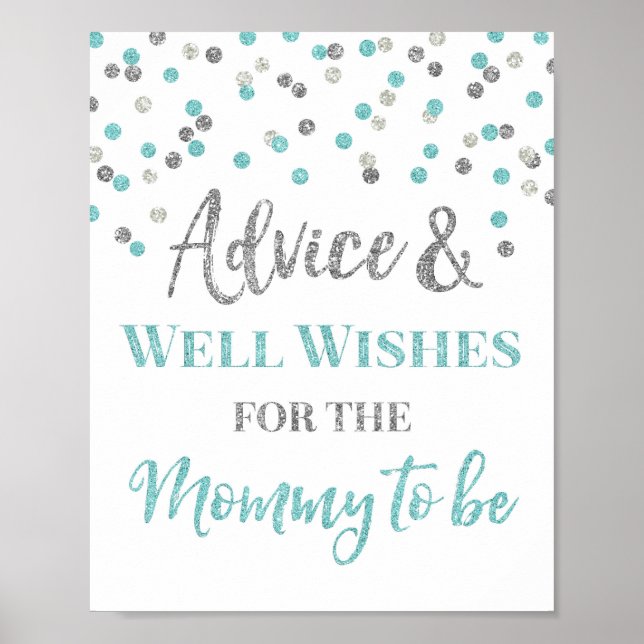 Blue Silver Confetti Advice for Mum to be Sign (Front)