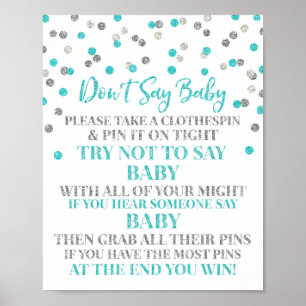 Blue Silver Confetti Don't Say Baby Game Sign