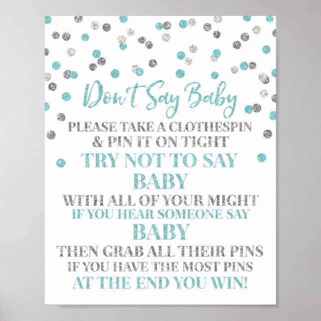 Blue Silver Confetti Don't Say Baby Game Sign (Front)