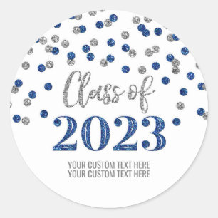 Blue Silver Confetti Graduation 2023 Classic Round Sticker
