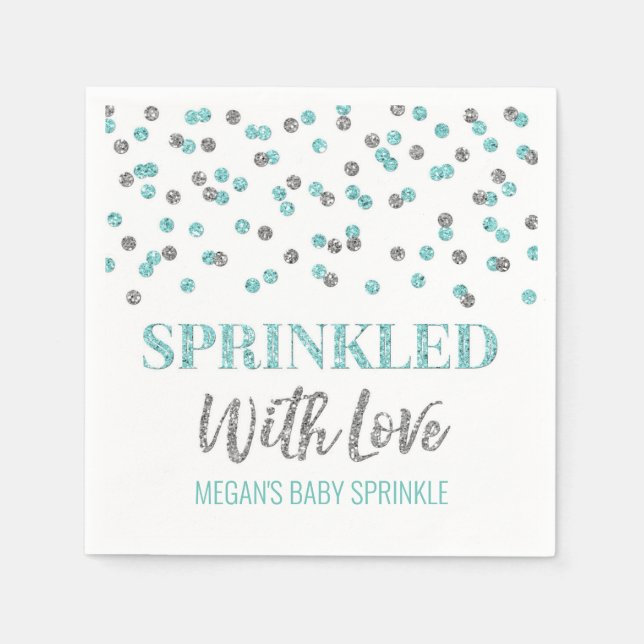 Blue Silver Confetti Sprinkled with Love Napkin (Front)